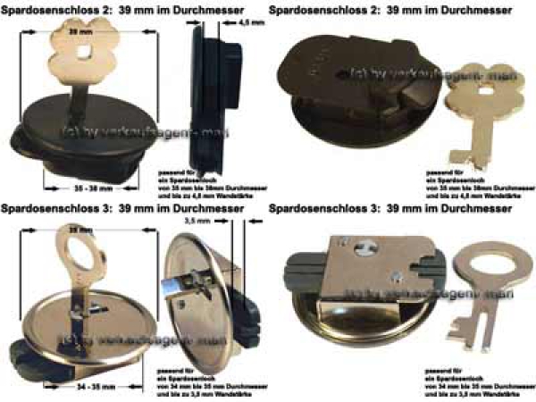 Warengalerie Spardosenschloss im Set 2 39mm 2 Stück