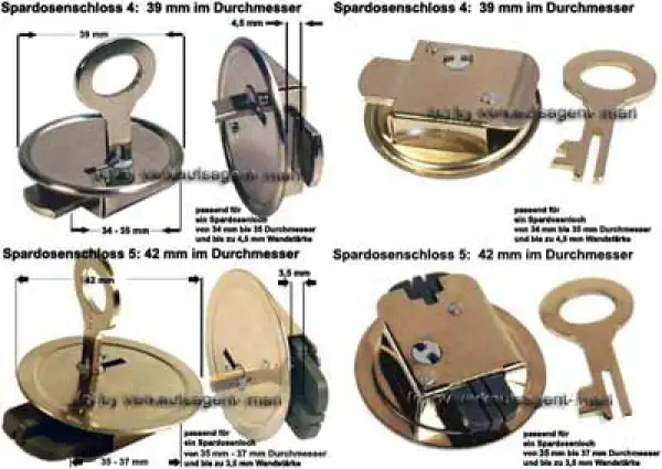 Spardosenschloss im Set 5: 39+42mm Spardosenschloss im Set 5: 39+42mm