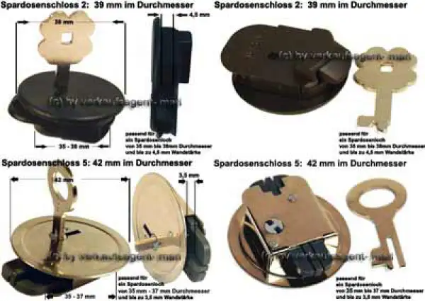 Spardosenschloss im Set 6: 39+42mm Spardosenschloss im Set 6: 39+42mm