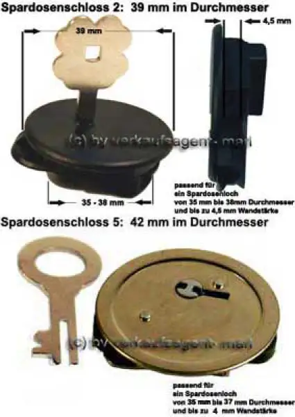 Spardosenschloss im Set 6: 39+42mm Spardosenschloss im Set 6: 39+42mm