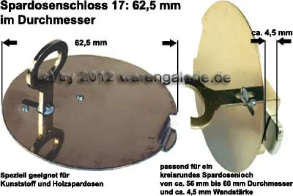 Spardosenschloss 17: 62,5mm Spardosenschloss 17: 62,5mm