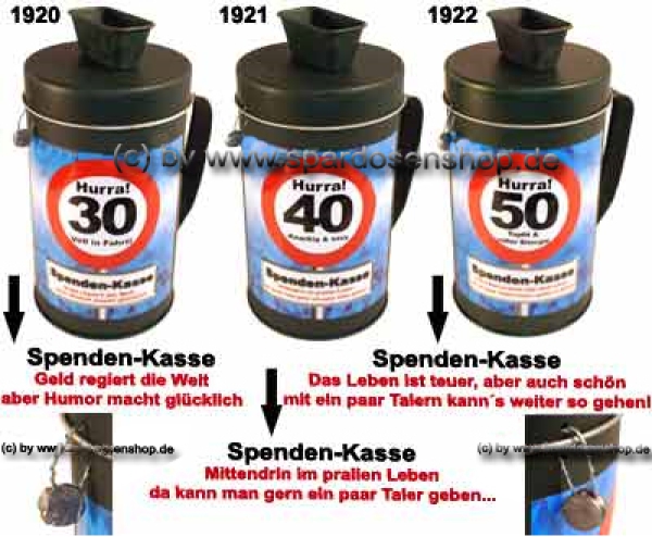 Spendenbox mit verplompten Deckel Aufkleber 30 + 40 + 50
