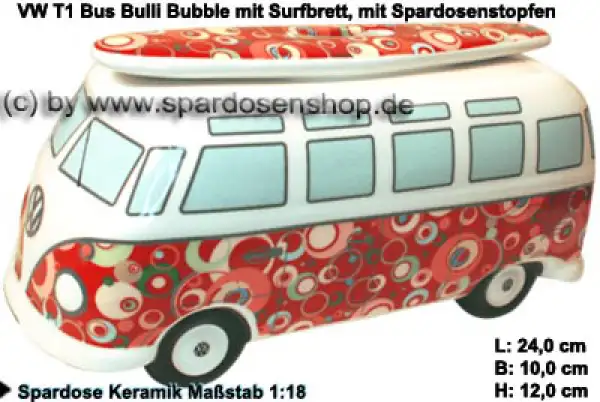 Spardose Auto VW T1 Samba Bus Bulli Bubble mit Surfbrett A Spardose Auto VW T1 Samba Bus Bulli Bubble mit Surfbrett A