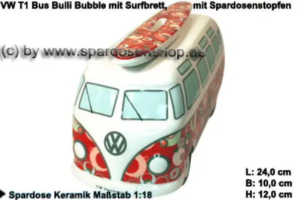 Spardose Auto VW T1 Samba Bus Bulli Bubble mit Surfbrett B Spardose Auto VW T1 Samba Bus Bulli Bubble mit Surfbrett B