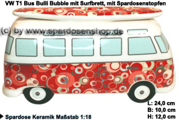 Spardose Auto VW T1 Samba Bus Bulli Bubble mit Surfbrett C