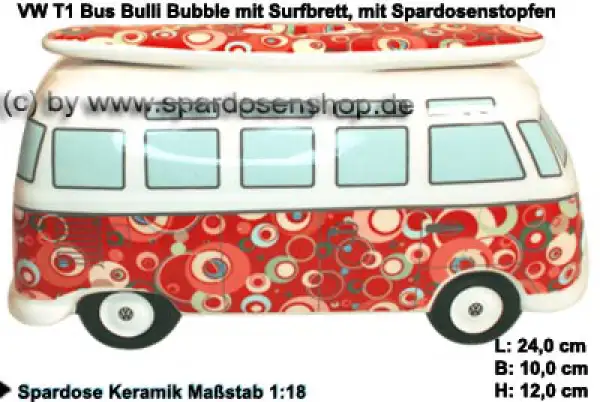 Spardose Auto VW T1 Samba Bus Bulli Bubble mit Surfbrett C Spardose Auto VW T1 Samba Bus Bulli Bubble mit Surfbrett C