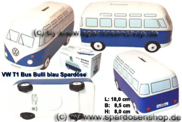 Spardose Auto VW T1 Bus Bulli blau Gesamt Spardose Auto VW T1 Bus Bulli blau Gesamt