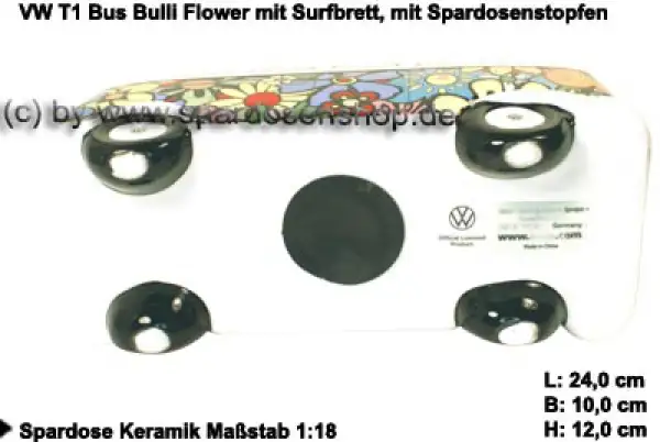 Spardose Auto VW T1 Samba Bus Bulli Flower mit Surfbrett E Spardose Auto VW T1 Samba Bus Bulli Flower mit Surfbrett E