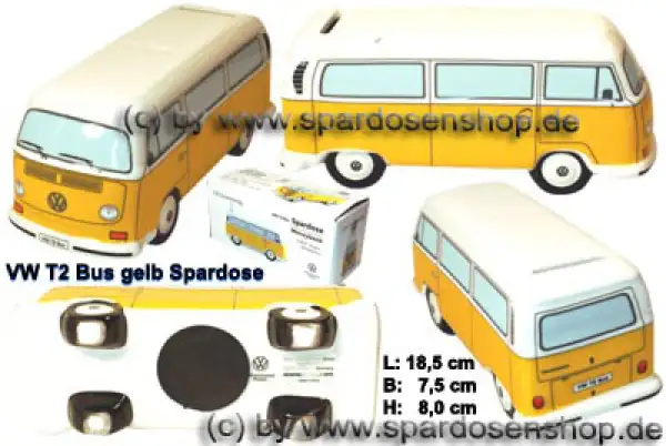 Spardose Auto VW T2 Bus gelb Bulli Gesamt Spardose Auto VW T2 Bus gelb Bulli Gesamt