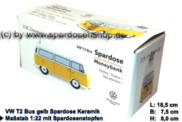 Spardose Auto VW T2 Bus gelb Bulli Verpackung Spardose Auto VW T2 Bus gelb Bulli Verpackung