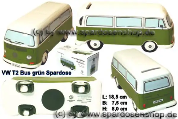 Spardose Auto VW T2 Bus grün Bulli Gesamt Spardose Auto VW T2 Bus grün Bulli Gesamt
