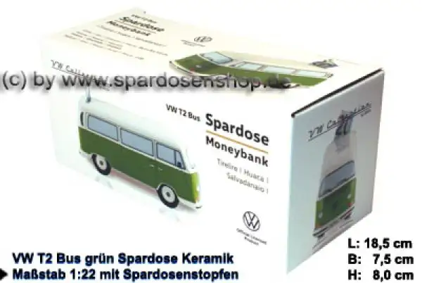 Spardose Auto VW T2 Bus grün Bulli Verpackung Spardose Auto VW T2 Bus grün Bulli Verpackung
