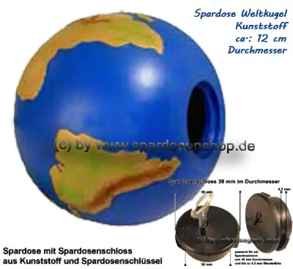 Spardose Weltkugel aus Kunststoff D Spardose Weltkugel aus Kunststoff D