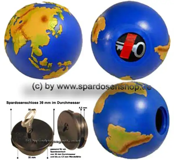 Spardose Weltkugel aus Kunststoff Gesamt