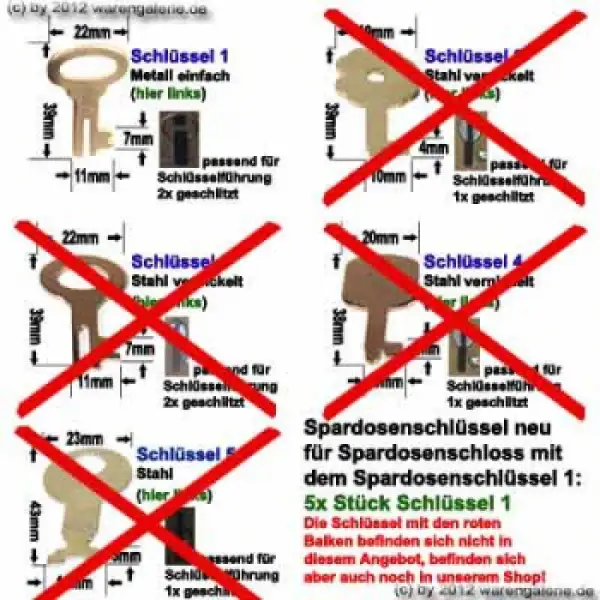 5x Stück Spardosenschluessel 1 5x Stück Spardosenschluessel 1