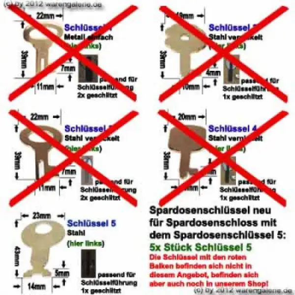 5x Stück Spardosenschlüssel Nr. 5