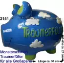 Sparschwein 3D Design Traumerfüller blau Keramik Marke KCG Größe wählen Maße ca.: L= 17 cm bis 34 cm