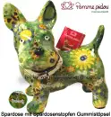 Spardose Spartier Pomme Pidou Hund Bommer grün Blüten Keramik A