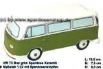 Spardose Auto VW T2 Bus grün Bulli Keramik mit Gummistopfen Maße ca.: L= 18 cm